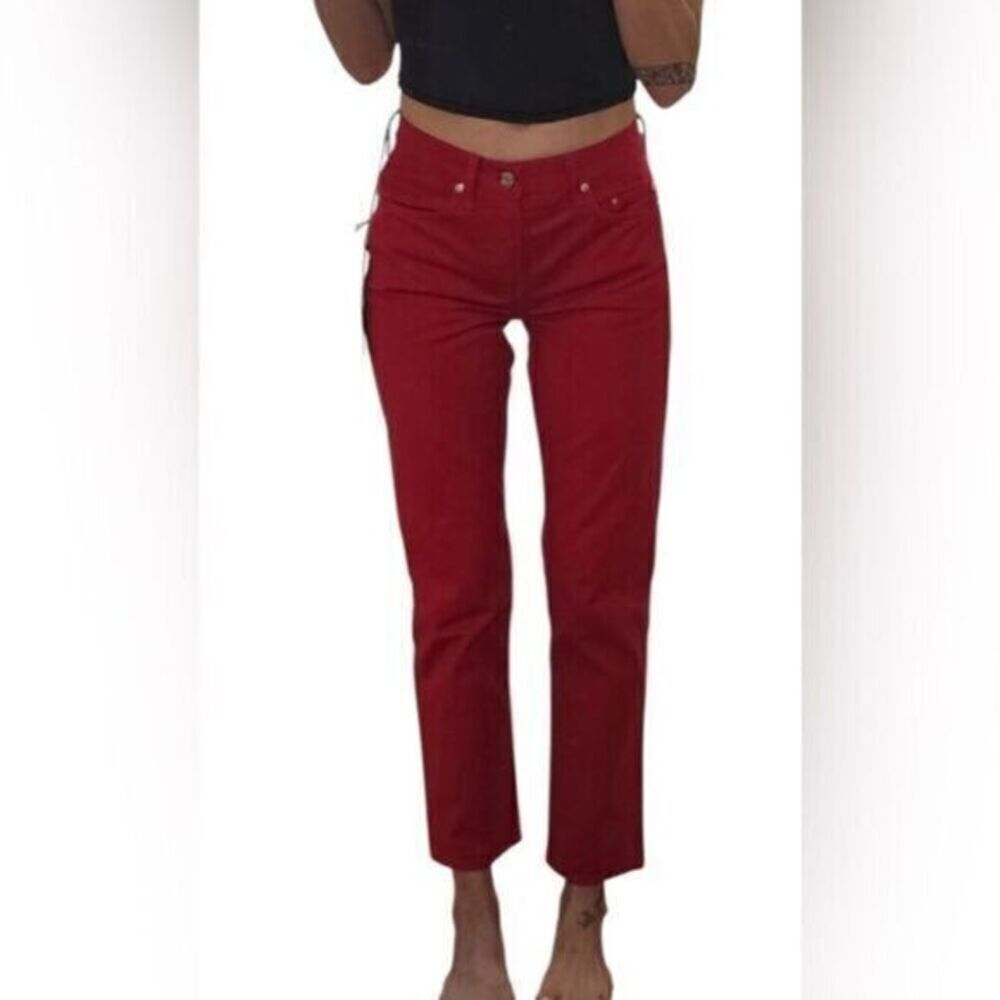 NWT EDWIN Anthropologie Women’s CAI Red Crop Denim Straight Leg Jeans - Size 28